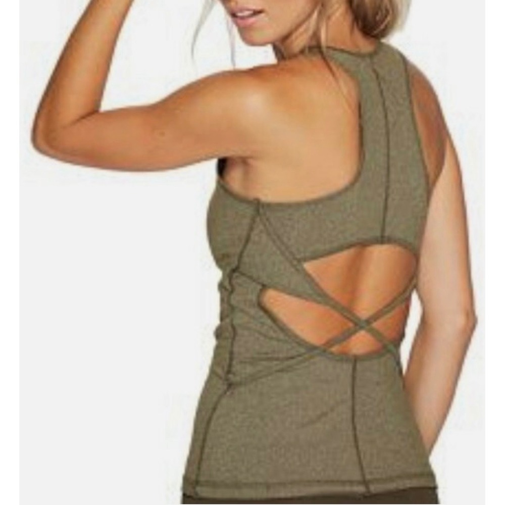 C19 FP Movement Free People Crisscross Open Back Tank Top‎ Olive Green XS